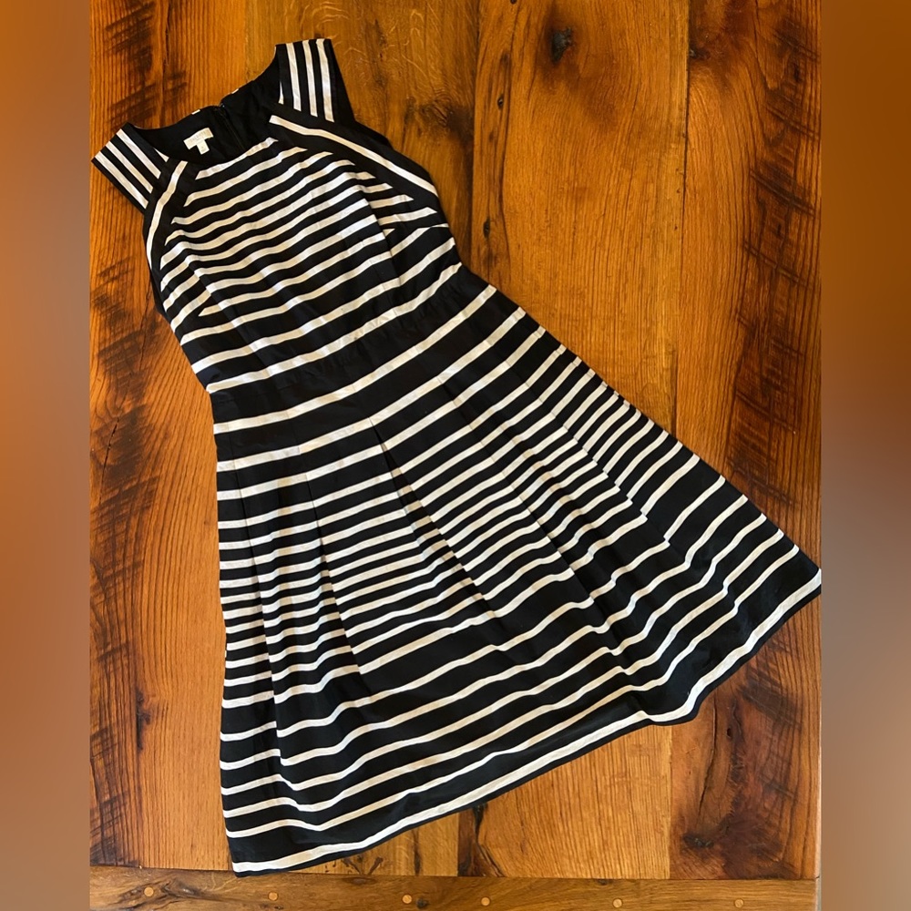 Talbots Outlet Classic Sleeveless Lined Black/White Striped 100% Cotton Dress, 6